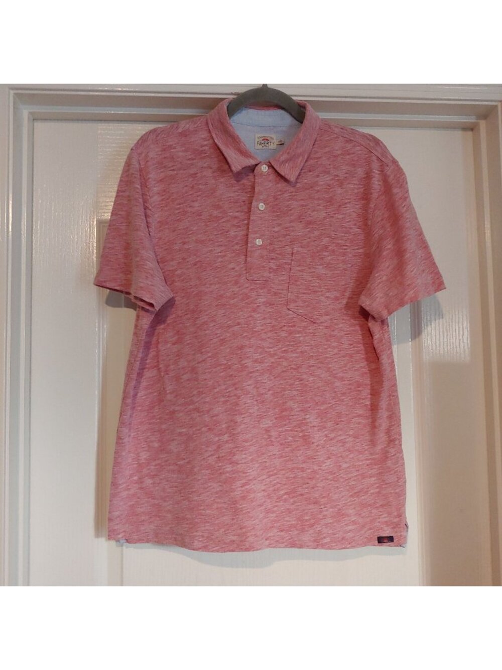Faherty Men's Short-Sleeve Heather Pink Polo Shirt M Pocket Golf